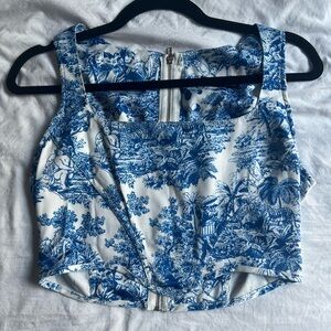 blue and white structured crop top